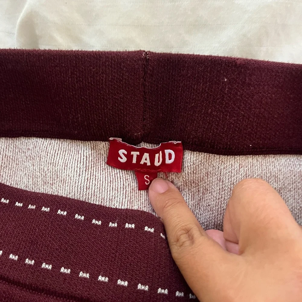 STAUD burgundy maroon fringe pencil mini knit skirt high waisted **RARE** small - Picture 2 of 8